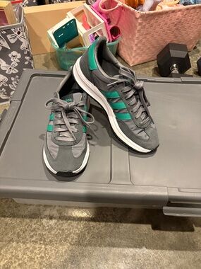 adidas Gray Sneakers with Teal Three-Stripes